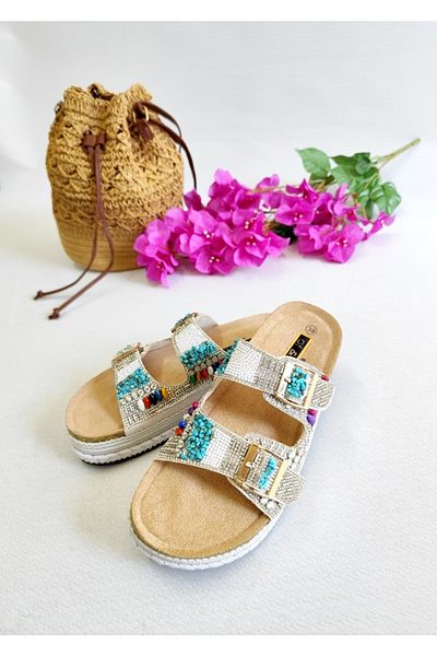 Of&Off Women's Imported Colorful Stone Belted Slippers
