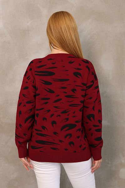 ALCHON Round Neck Long Sleeve Jacquard Panel Peacock Pattern Winter Knitwear Sweater with Elastic Waist