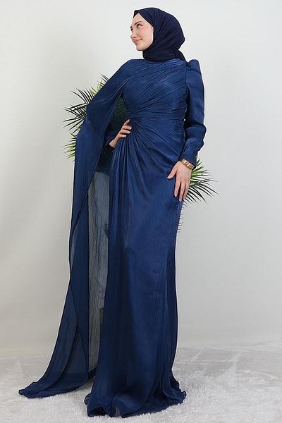 GİYZAMİLA Burcu Hijab βραδινό φόρεμα Navy Blue
