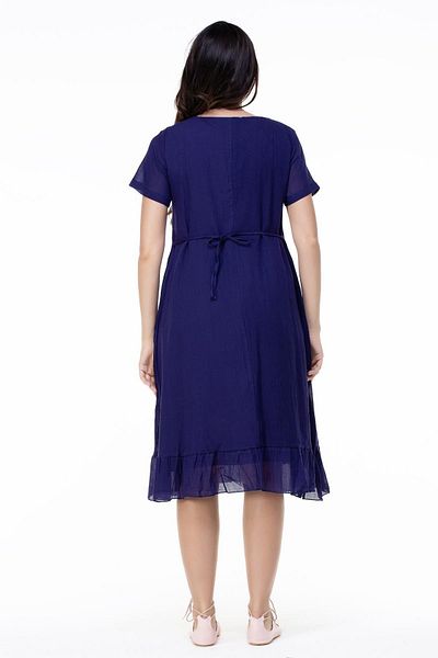 Eliş Şile Bezi Short Sleeve Plus Size Moonlight Voile Embroidery Detailed Midi Length Summer Authentic Dress Purple Purple