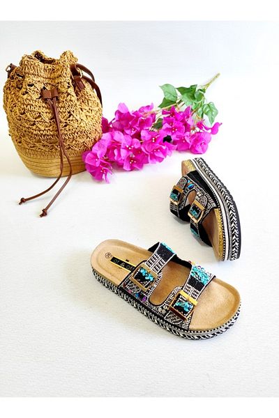 Of&Off Women's Imported Colorful Stone Belted Slippers