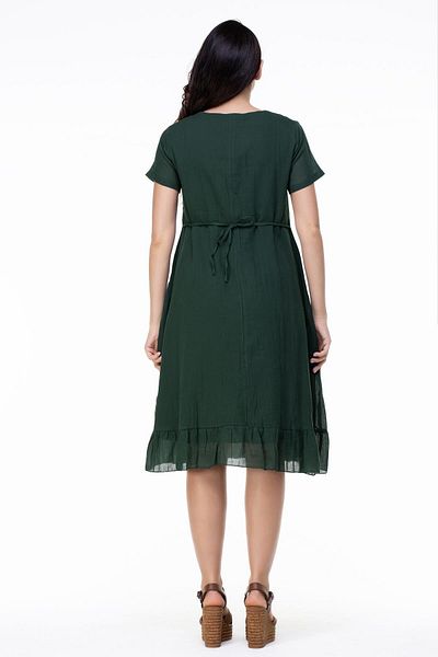 Eliş Şile Bezi Short Sleeve Plus Size Moonlight Voile Embroidery Detailed Midi Length Summer Authentic Dress Green Ysl
