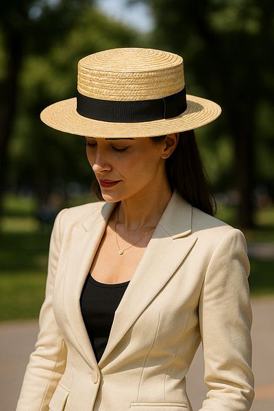 LAGRANZE Summer Women's Straw Hat with Band Detail