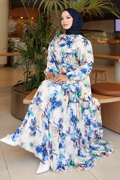 benguen Φόρεμα Hijab με σχέδιο Navy Blue 565