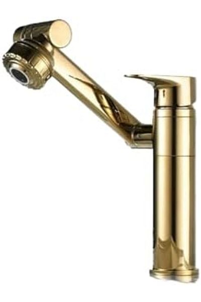 KANA Bathroom Sink Mixer Rotating 1080 Degrees Faucet with Two Water Flow Modes (Gold)