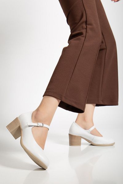 ANALİN SHOES Women's Genuine Leather Strappy Heeled Shoes - White