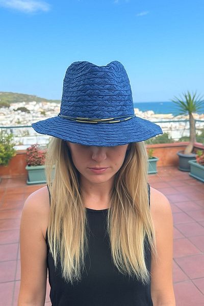 LAGRANZE Women's Textured Straw Hat with Gold Color Accessories