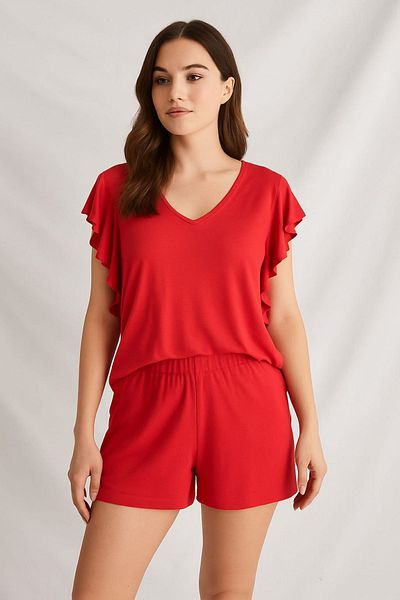 enmodaiçgiyim 100% Cotton Viscose Women's Shorts Pajama Set - Comfortable Fit and Stylish