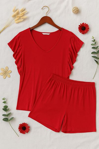 enmodaiçgiyim 100% Cotton Viscose Women's Shorts Pajama Set - Comfortable Fit and Stylish