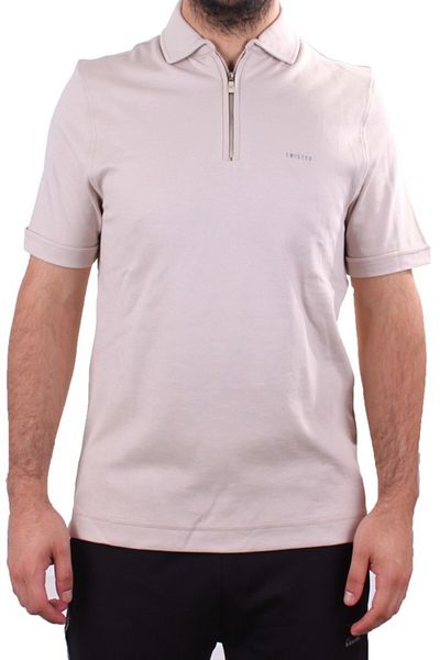 Twister Jeans Twister 2298 Μπεζ καθημερινό κοντομάνικο ανδρικό μπλουζάκι με βαμβακερό γιακά πόλο με φερμουάρ