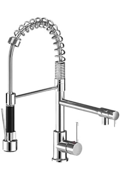 GENERAL Italian Kitchen Sink Mixer Faucet by PIDRO, Brass & Chrome Finish, 360° Swivel with Pull-Out Spray
