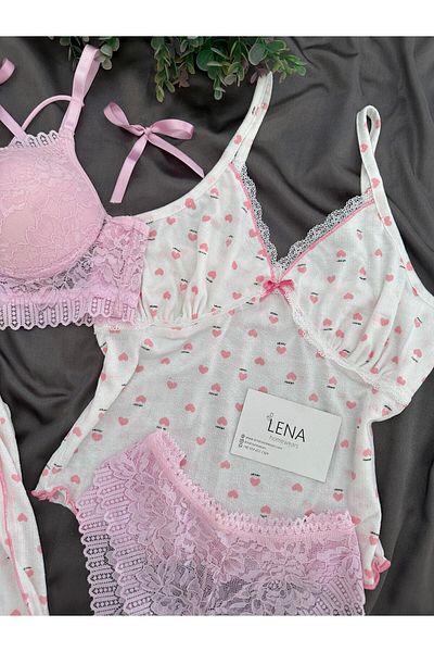 Lena Homewears Women's Pureks Pink 6-Piece Underwear Short Sleeve Pajamas Set