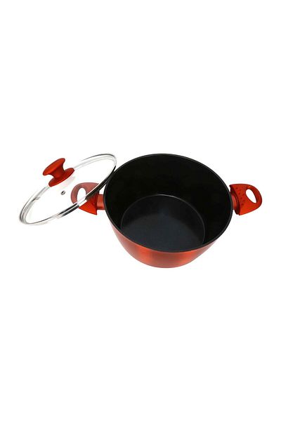 Chefline DZN24 Induction Base Ceramic Natural Coating Dutch Oven, 24 cm, Red