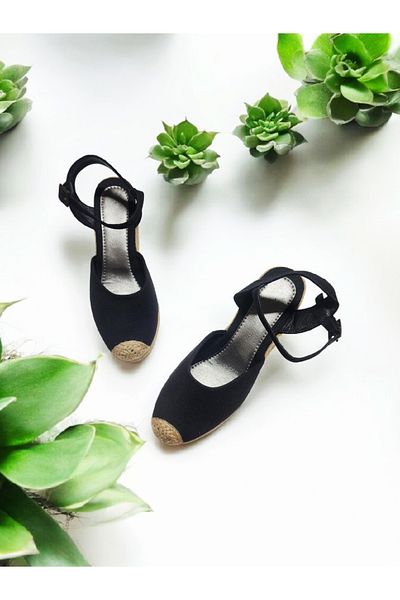 GokceKundura06 Wedge Heel Open Back Straw Linen Sandals