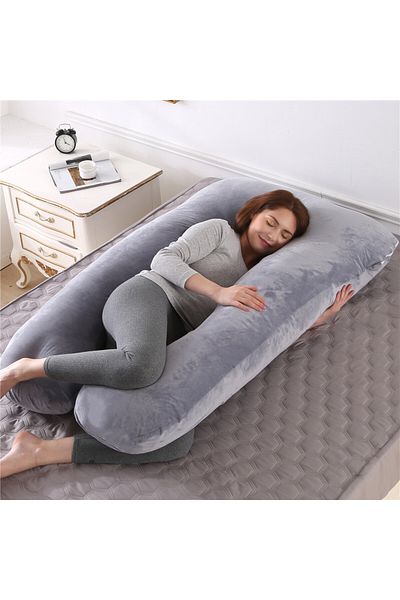 fulina U Shape Maternity Pillow,Microfiber Grey,70x25x120cm,Relieve Fibromyalgia,Gift for Pregnant