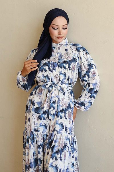 benguen Φόρεμα Hijab με σχέδιο Navy Blue 566