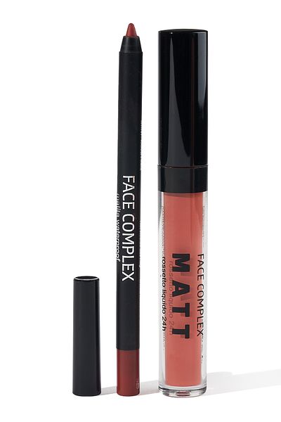 FACE COMPLEX Lip Tint & Waterproof Pencil, Set Ruj Lichid Creion De Buze Rezistent La Apă 24 H, Kit 14 - Italia