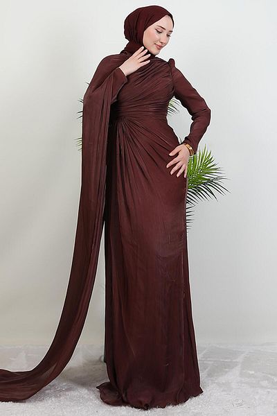 GİYZAMİLA Burcu Hijab βραδινό φόρεμα ροζ καφέ