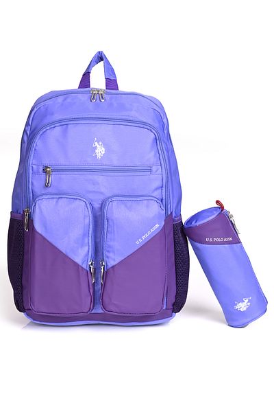 U.S. Polo Assn. SUA Polo Assn. Set de 2 ghiozdane – cu suport pentru stilou, cu mai multe compartimente, rucsac ergonomic violet