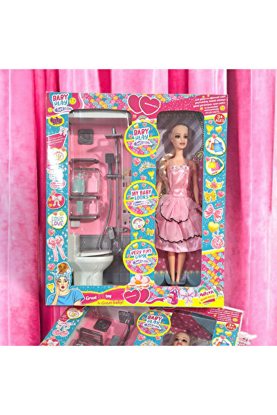 ZEUS_OLİMPOS Oyuncak evcilik seti Klozetli Tuvalet banyo ve elbiseli Bebek se...