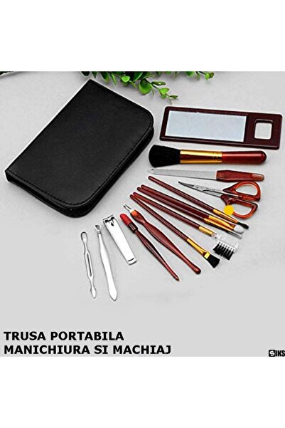 SIKS Travel Kit, Manicure and Makeup Brush Kit, 13 Pieces, Portable, Travel Case, Black