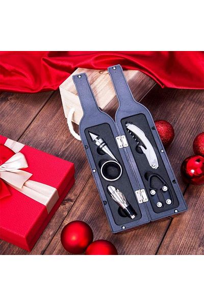 SIKS Gift Set, Wine Accessories, 6 Pieces Included, Wine Bottle Packaging, Black