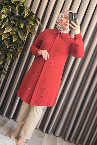 Elmas Tesettür Γυναικεία Ρούχα Μασούρι Πουκάμισο με πέτρες σε μεγάλο μέγεθος