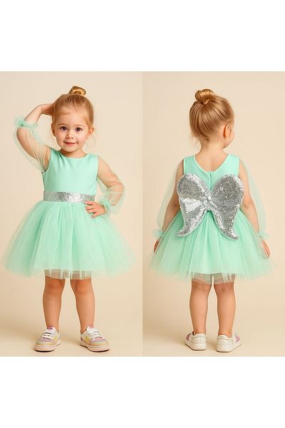 MİNYON BABY Girl's Back Detailed Evening Dress Wedding Party Dress