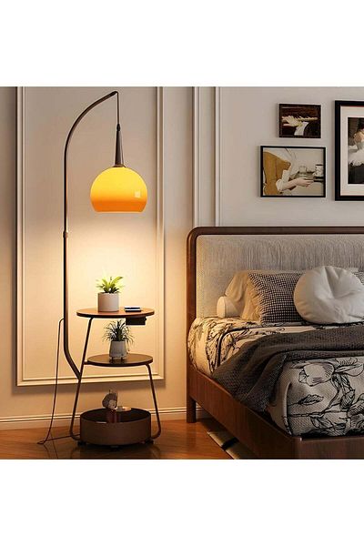 DubaiGallery Flexible Height 1 Light LED/Incandescent/Fluorescent Alloy Buffet Floor Lamp with Storage Shelf, Gla