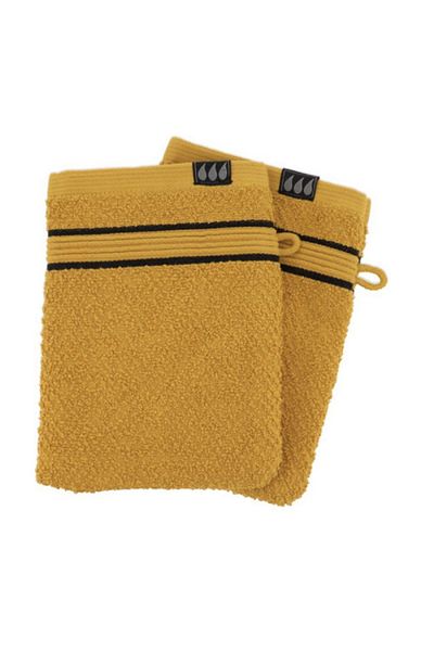 Tendance 2-Piece Premium Cotton Bath Glove Set Ochre and Black 15 x 21cm