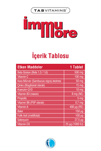 Tabvitamins Immumore – Beta Glukan, Kara Mürver & Propolis Takviye Edici Gıda