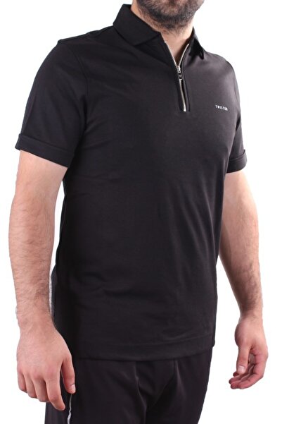 Twister Jeans Twister 2298 Μαύρο καθημερινό κοντομάνικο ανδρικό μπλουζάκι με βαμβακερό γιακά πόλο με φερμουάρ