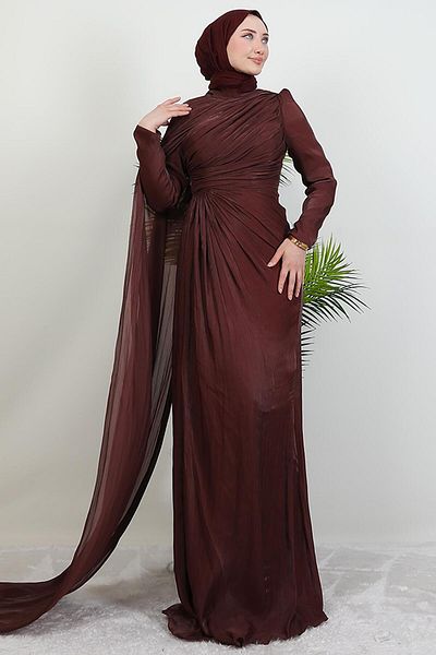 GİYZAMİLA Burcu Hijab βραδινό φόρεμα ροζ καφέ