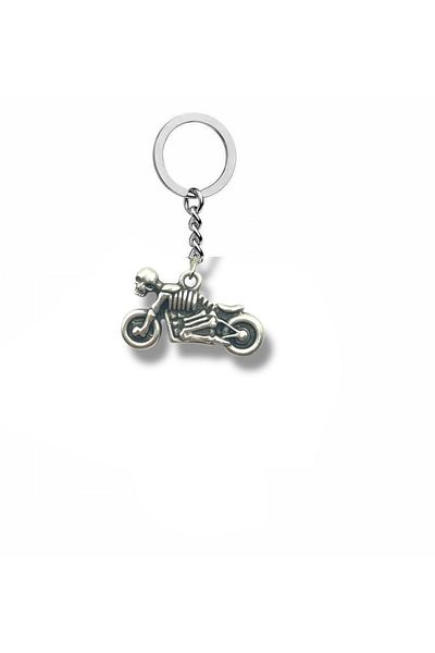 Herşey Nota Motorcycle Figured Keychain with Skull – Gothic Style Silver Color Unisex Accessory