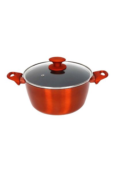 Chefline DZN30 Induction Base Ceramic Natural Coating Dutch Oven, 30 cm, Red