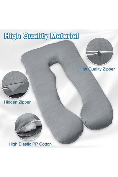 fulina U Shape Maternity Pillow,Microfiber Grey,70x25x120cm,Relieve Fibromyalgia,Gift for Pregnant