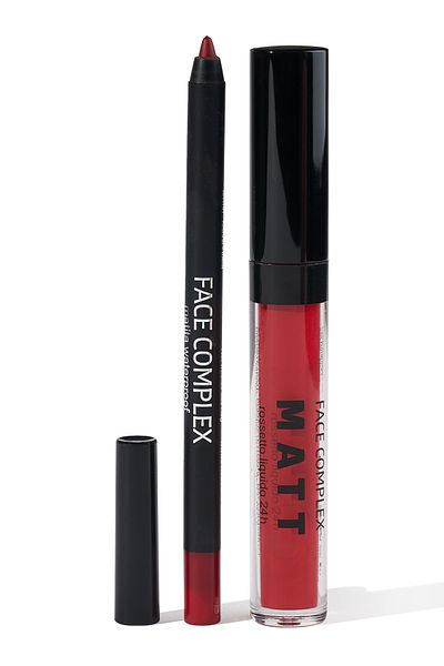 FACE COMPLEX Lip Tint & Waterproof Pencil, Set Ruj Lichid Creion De Buze Rezistent La Apă 24 H Kit 19 - Italia