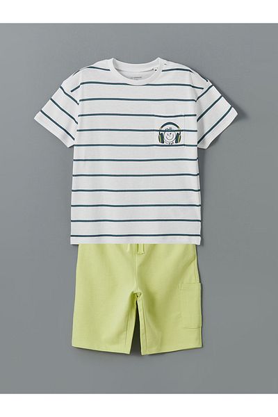 LC Waikiki Standard Pattern 100% Cotton Combed Fabric Baby Boy T-Shirt and Shorts 2-Piece Set