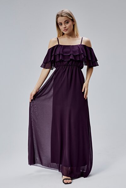 HELVEYS فستان نسائي طويل من الشيفون مع بطانة داخلية أنيقة HV06063138