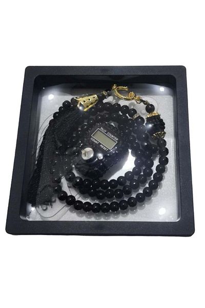 huitich Digital Elegance 99 Glass Bead Tasbeeh Gift Set with Digital Counter Black