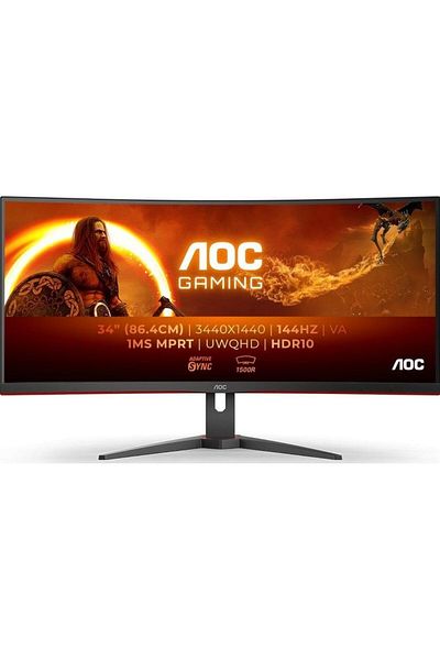 Aoc Monitor de gaming curbat de 34", UWQHD, 144Hz, 1ms, LED VA, HDMI/DP, Pivot, Negru/Roșu