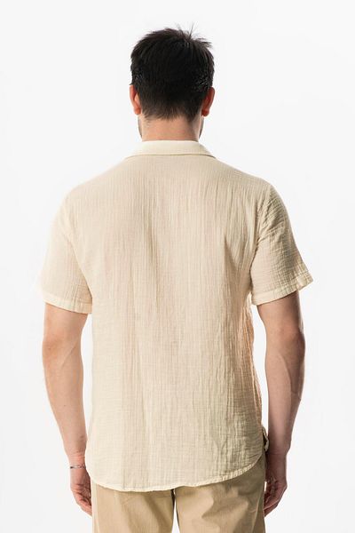 Eliş Şile Bezi Κοντομάνικο Polo Neck Muslin Καλοκαιρινό Tshirt Μπεζ Μπεζ