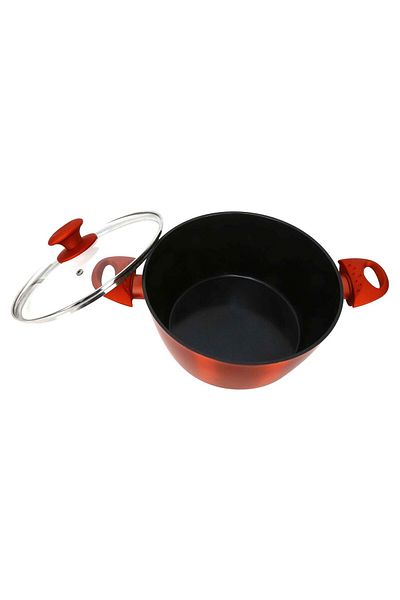 Chefline DZN30 Induction Base Ceramic Natural Coating Dutch Oven, 30 cm, Red
