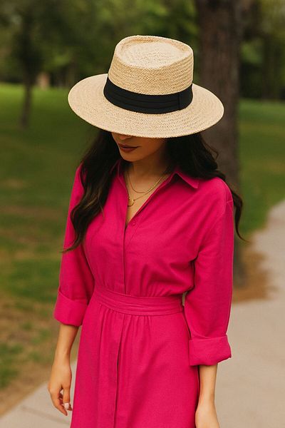 LAGRANZE Women's Banded Round Wide Brim Straw Fedora Hat