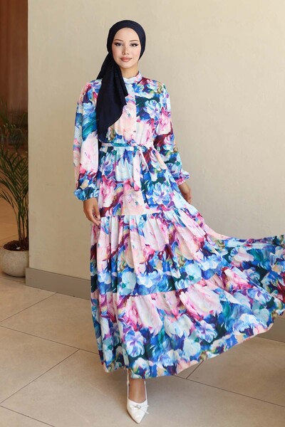 benguen Φόρεμα Hijab με σχέδιο Saks Blue 564