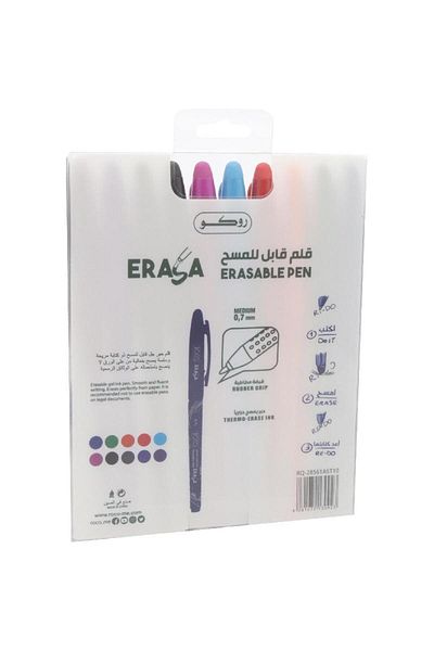 Roco Erasable Ballpoint Pen Set – 10 Pens, 0.7 mm Tip, Assorted Colors for Smooth Writing