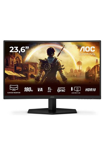 Aoc 23.6" Gaming Monitor, VA LED, Curved, Full HD, 180Hz, HDMI/DP, Black/Red