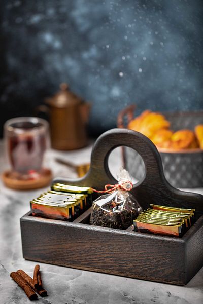 Esci Design Wooden Tea Bag Stand - Tea Bag Box - Multi-Purpose Organizer - Storage Box - Makeup Organizer