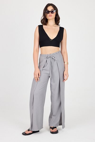 Ceylen Linen Shalwar Trousers with Tie Detail and Slits