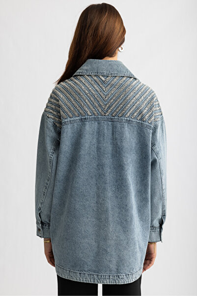 Suede Style 5507 - Jachetă de blugi pentru femei, confortabilă și elegantă, cu broderie cu margele